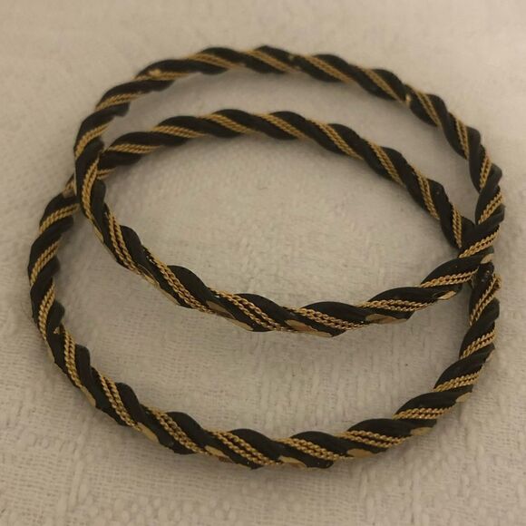 5/$25 SALE Set of Two (2) Braided Twist Gold and Black Tone Bracelets - Picture 5 of 5